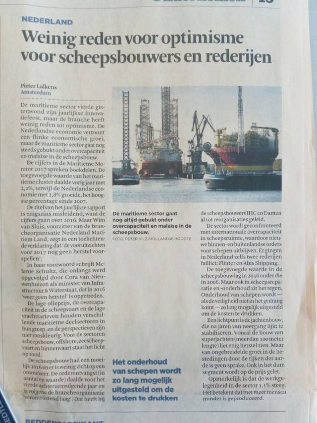 ''A different approach to shipbuilding is urgently needed''  (source: Financieel Dagblad 7 November 2017)